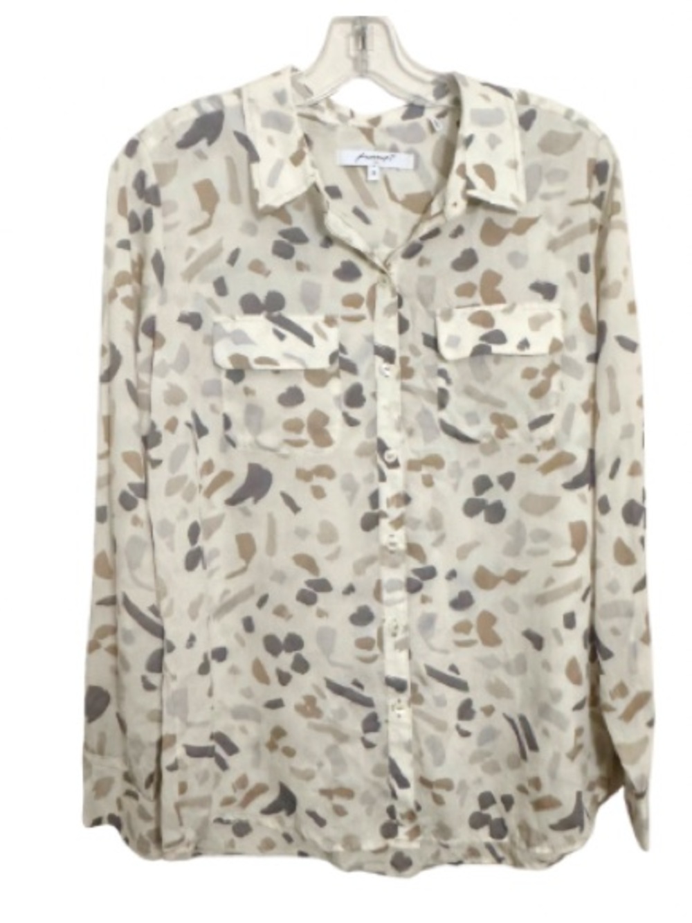 Foxcroft NYC Neutral Camo Abstract Print Tencel Button-Up Blouse Size Large
